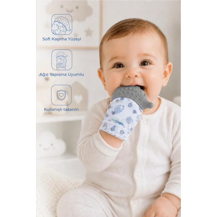 Babyjem Bebek Diş Kaşıyıcı Eldiveni Kirpi Gri