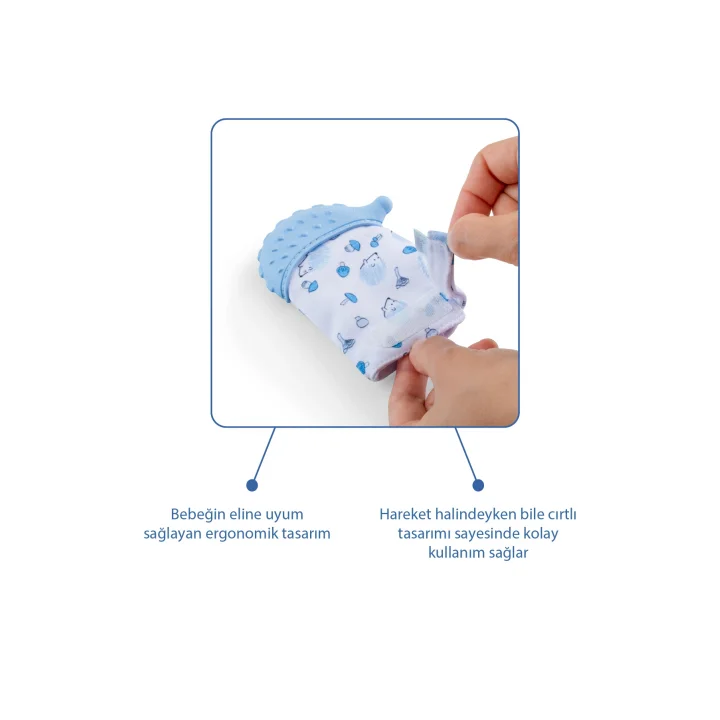 Babyjem Bebek Diş Kaşıyıcı Eldiveni Kirpi Mavi