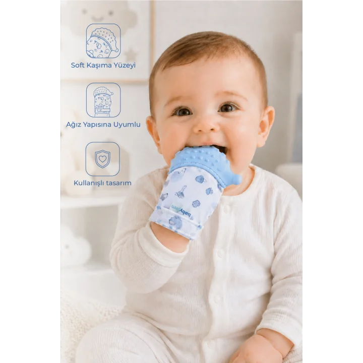 Babyjem Bebek Diş Kaşıyıcı Eldiveni Kirpi Mavi