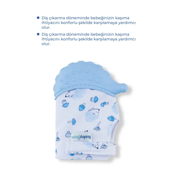 Babyjem Bebek Diş Kaşıyıcı Eldiveni Kirpi Mavi