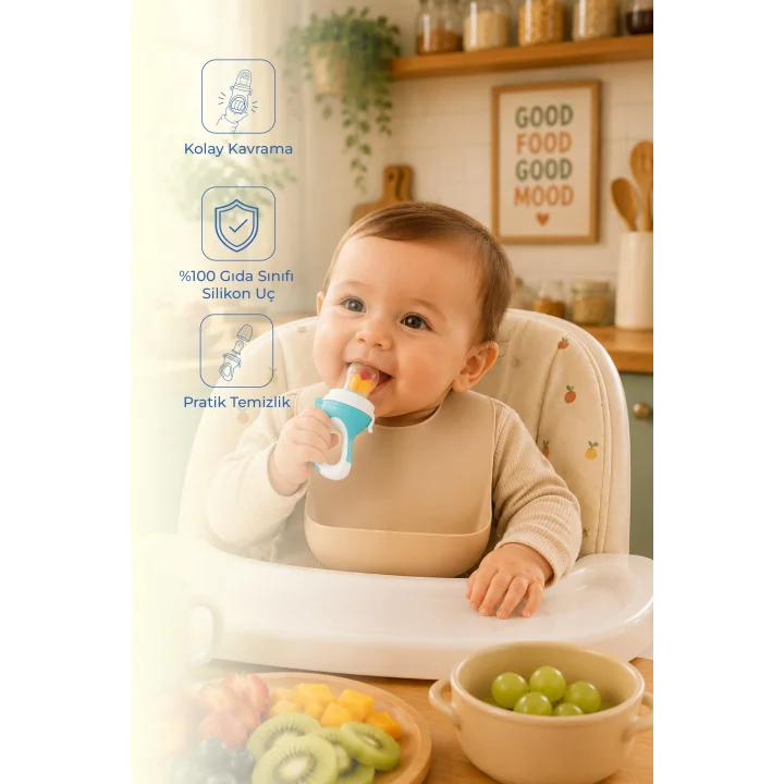 Babyjem Silikon Yumuşak Uçlu Meyve Süzgeçi Sebze Emziği Mavi