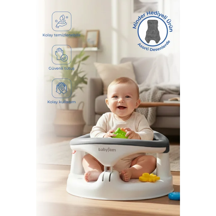 Babyjem Yandan Açılır Banyo ve Mama Oturağı & Hediye Minderli 2li Set Antrasit