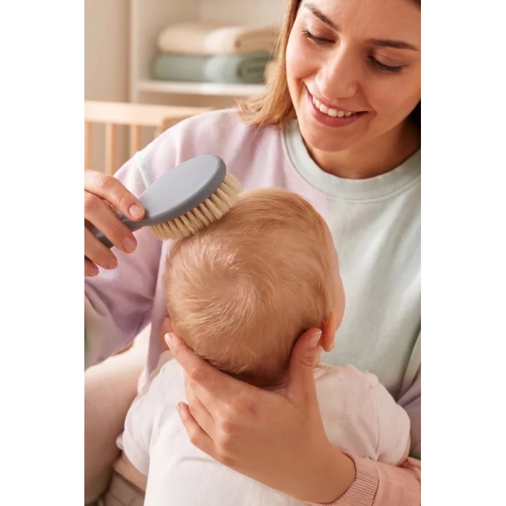 Babyjem Sertifikalı Yumuşak Doğal Bebek Kıl Fırça Tarak Seti Gri