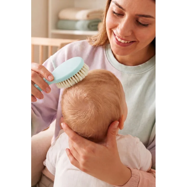 Babyjem Sertifikalı Yumuşak Doğal Bebek Kıl Fırça Tarak Seti Mavi