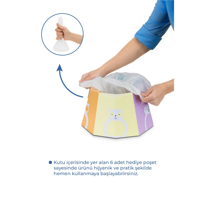 Babyjem Pratik Katlanabilir Karton Seyahat Lazımlığı Desenli 6 Adet Poşet Hediyeli