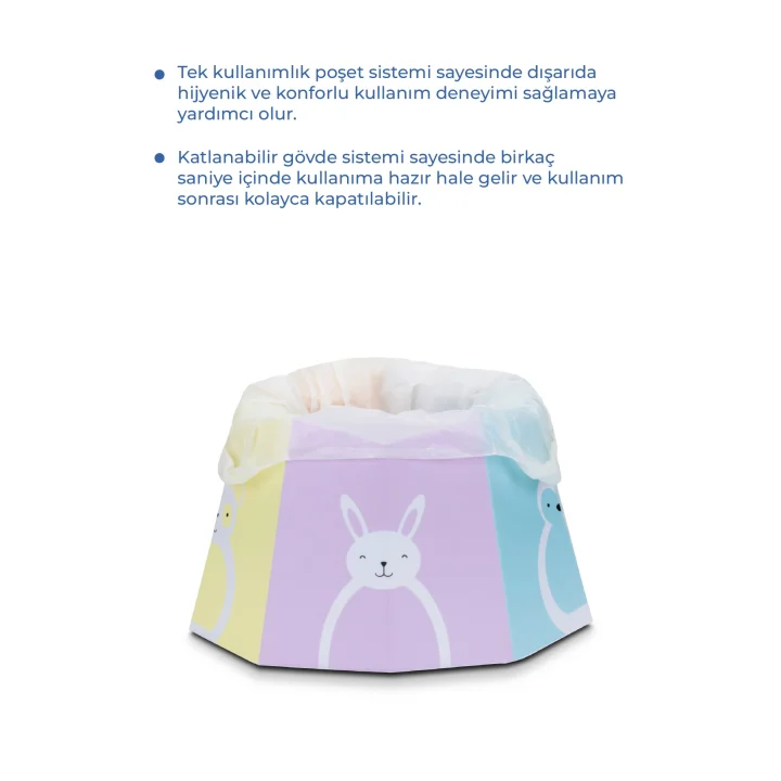Babyjem Pratik Katlanabilir Karton Seyahat Lazımlığı Desenli 6 Adet Poşet Hediyeli