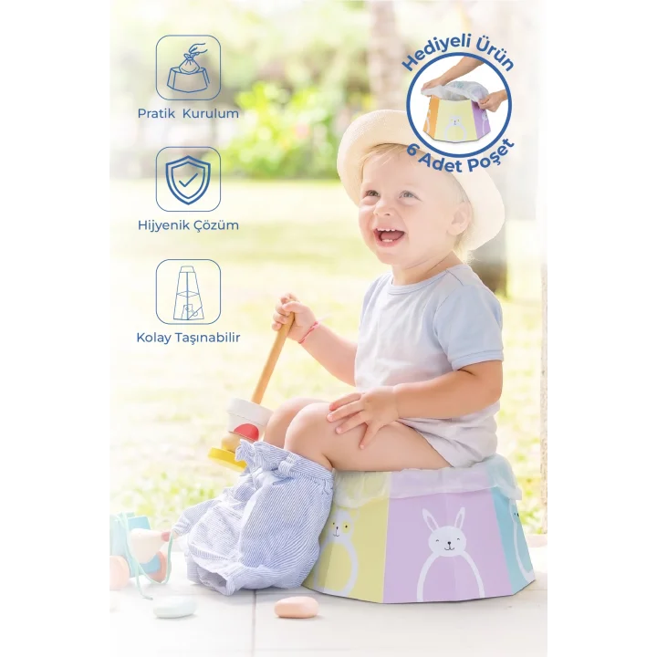 Babyjem Pratik Katlanabilir Karton Seyahat Lazımlığı Desenli 6 Adet Poşet Hediyeli