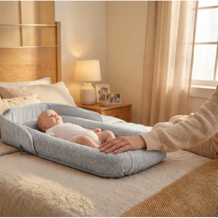 Babyjem Taşınabilir Katlanabilir Bebek Yatağı Gri Çİçek