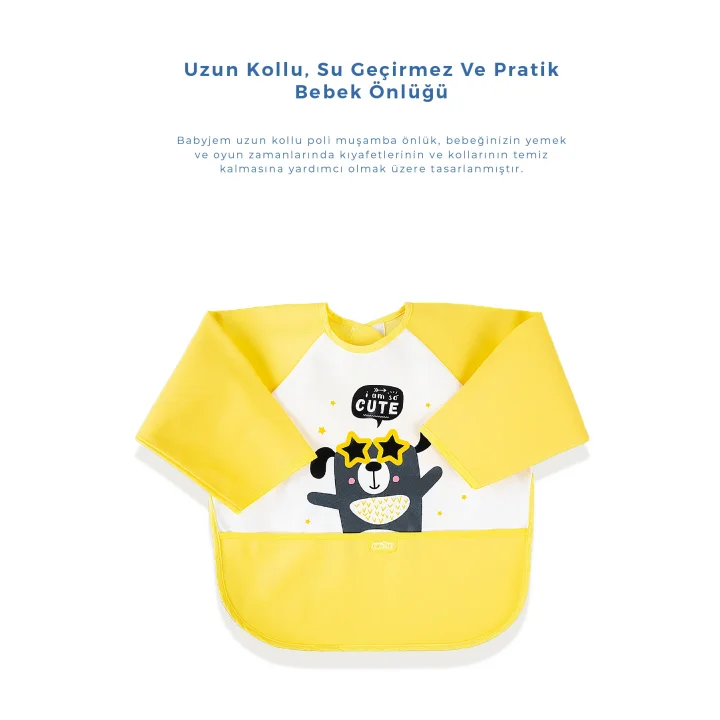 Babyjem Poli Muşamba Kollu Mama Önlüğü Sarı Outlet