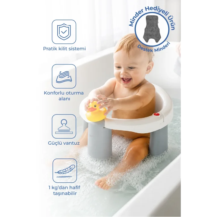Babyjem Önden Açılır Banyo ve Mama Oturağı ve Hediye Minderli - 2  Li Set Kum Beji