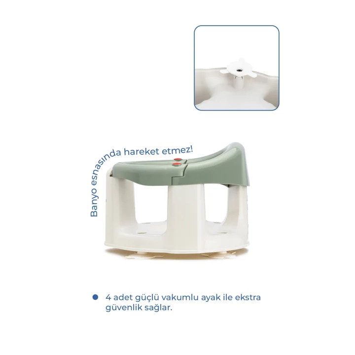Babyjem Önden Açılır Banyo ve Mama Oturağı ve Hediye Minderli - 2  Li Set Soft Yeşil