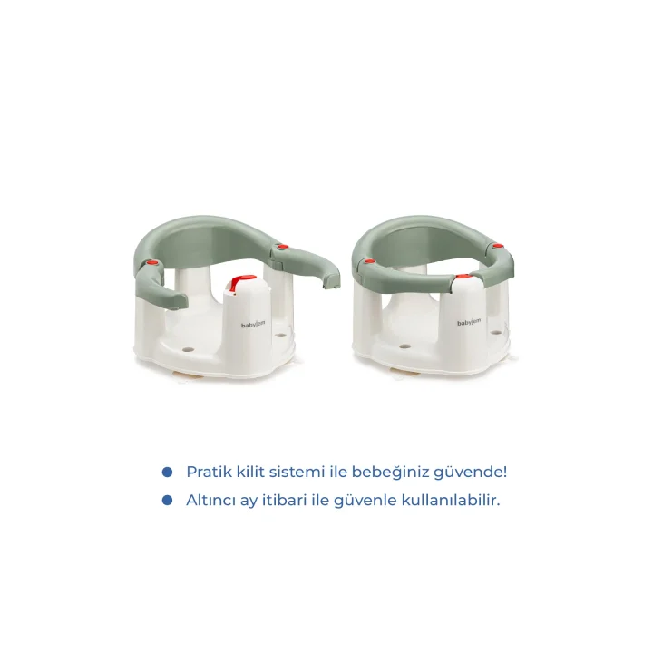 Babyjem Önden Açılır Banyo ve Mama Oturağı ve Hediye Minderli - 2  Li Set Soft Yeşil