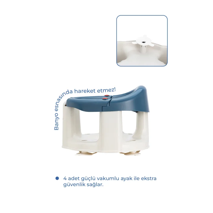 Babyjem Önden Açılır Banyo ve Mama Oturağı ve Hediye Minderli - 2  Li Set İndigo Mavi