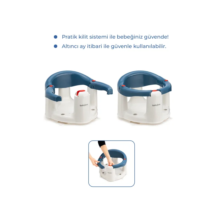 Babyjem Önden Açılır Banyo ve Mama Oturağı ve Hediye Minderli - 2  Li Set İndigo Mavi
