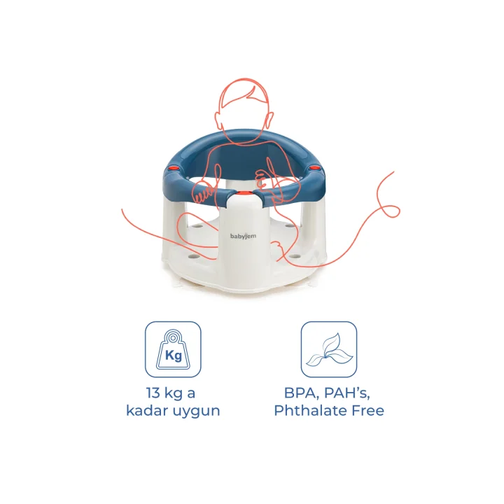Babyjem Önden Açılır Banyo ve Mama Oturağı ve Hediye Minderli - 2  Li Set İndigo Mavi