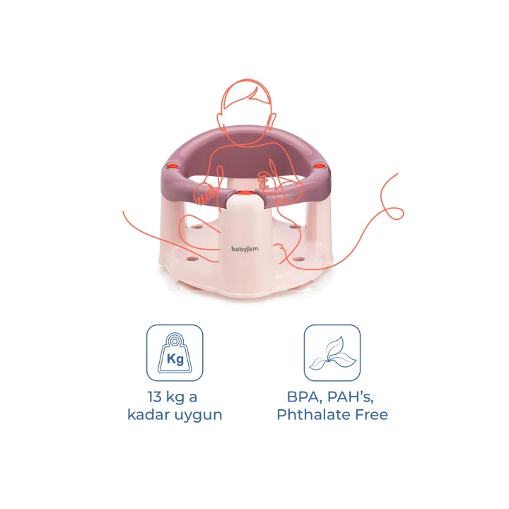 Babyjem Önden Açılır Banyo ve Mama Oturağı ve Hediye Minderli - 2 Li Set Mürdüm