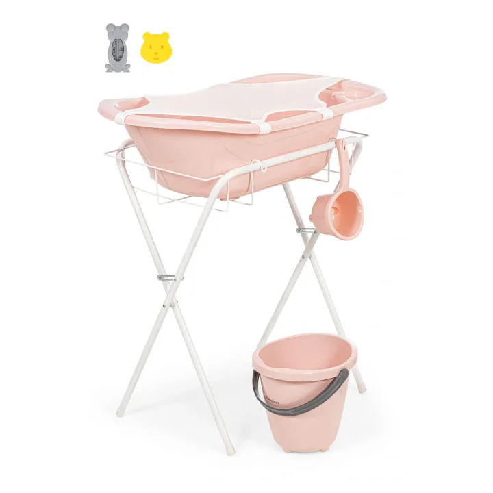 Babyjem Ayaklı Bebek Banyo Küvet Seti 7 Parça Soft Pembe