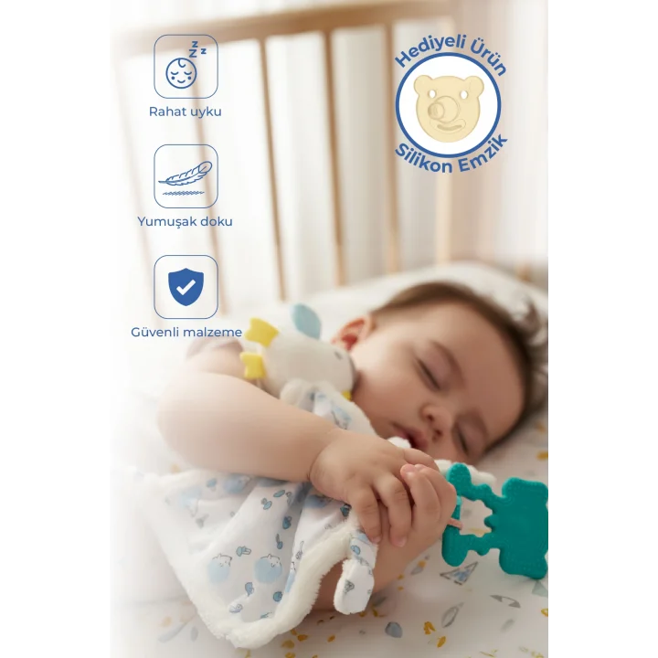 Babyjem 926 Birdy Diş Kaşıyıcılı + Silikon Emzik Hediyeli Uyku Arkadaşım Mavi 