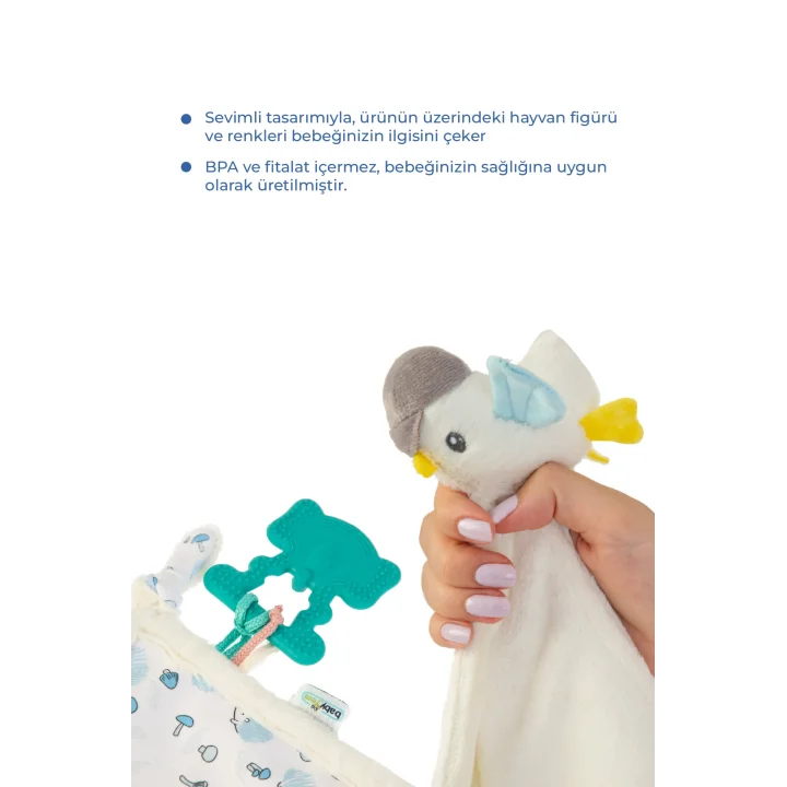 Babyjem 926 Birdy Diş Kaşıyıcılı + Silikon Emzik Hediyeli Uyku Arkadaşım Mavi 