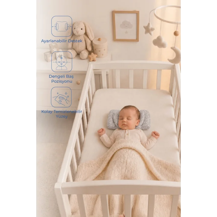 Babyjem Ayarlanabilir Düz Kafa Yastığı Gri Çiçek