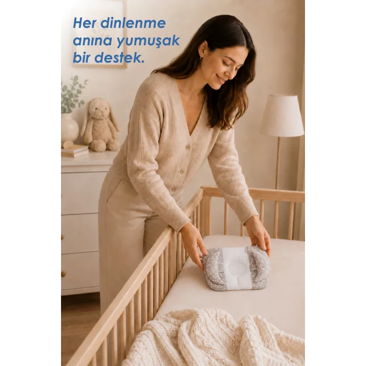 Babyjem Ayarlanabilir Düz Kafa Yastığı Gri Çiçek