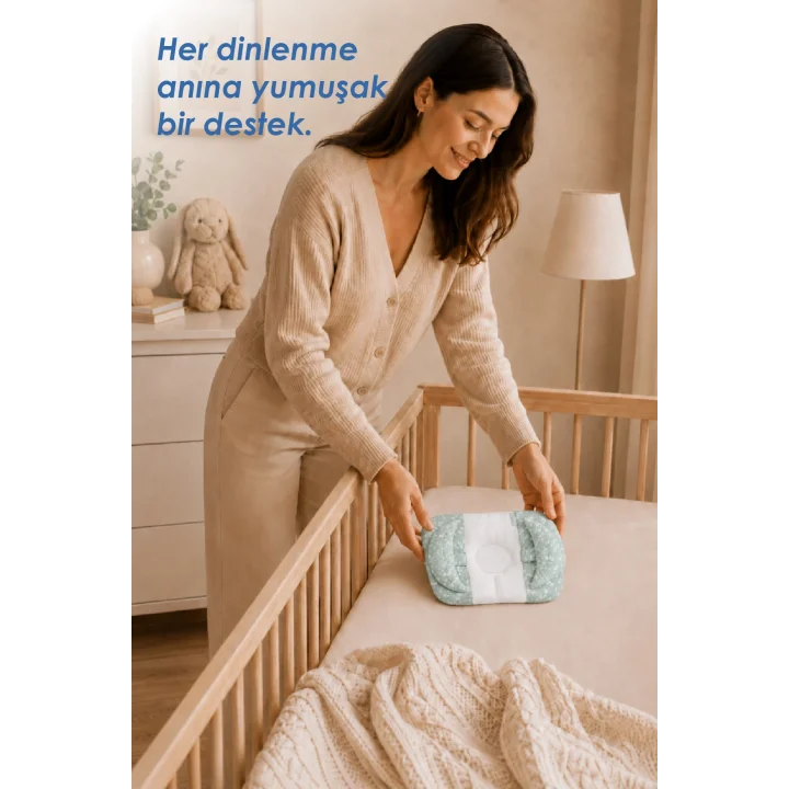 Babyjem Ayarlanabilir Düz Kafa Yastığı Yeşil Çiçek