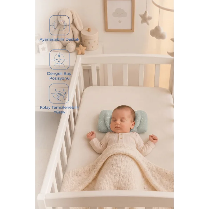 Babyjem Ayarlanabilir Düz Kafa Yastığı Yeşil Çiçek