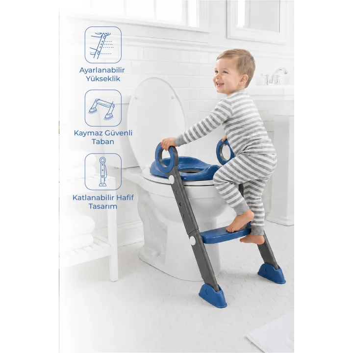 Babyjem Basamaklı Katlanır Klozet Adaptörü İndigo Mavi