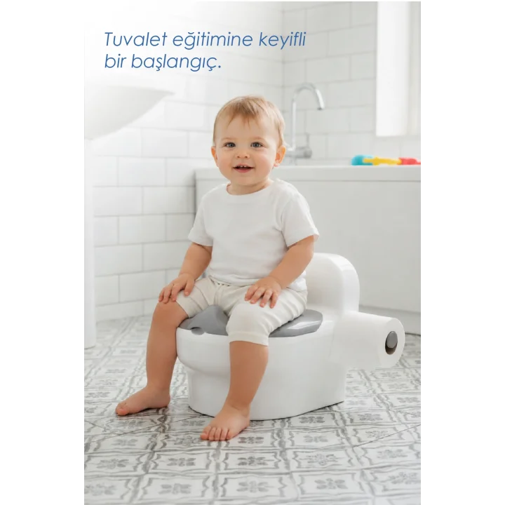 Babyjem Bebeğimin İlk Tuvaleti Sifon Sesli Lazımlık Oturak Soft Gri