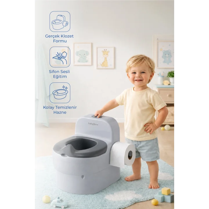 Babyjem Bebeğimin İlk Tuvaleti Sifon Sesli Lazımlık Oturak Soft Gri