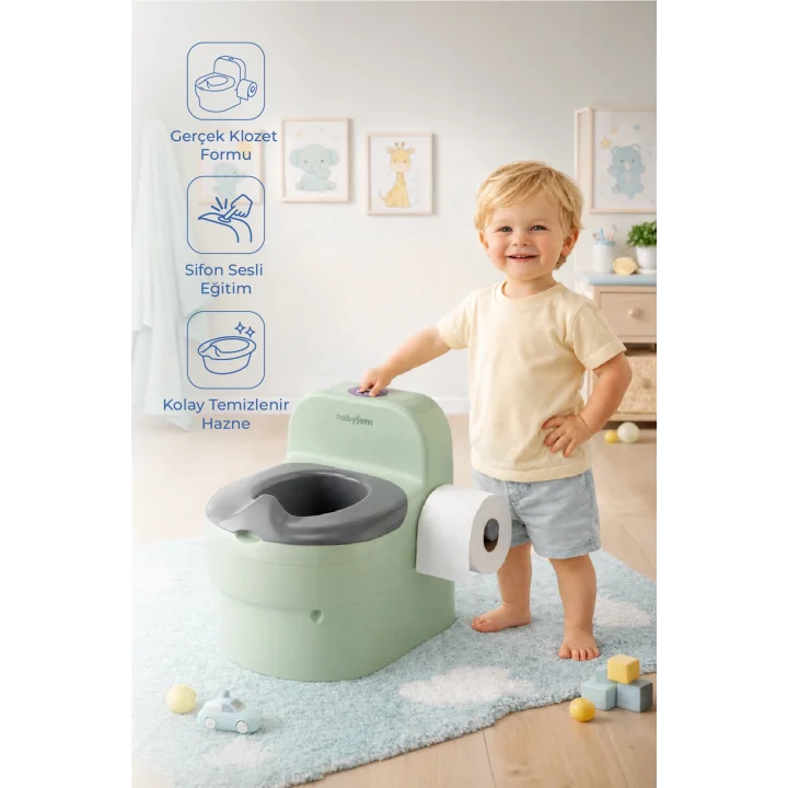 Babyjem Bebeğimin İlk Tuvaleti Sifon Sesli Lazımlık Oturak Soft Yeşil