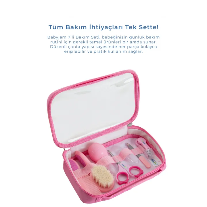 Babyjem Çantalı Bebek Bakım Bakım Seti 7 Parça Pembe