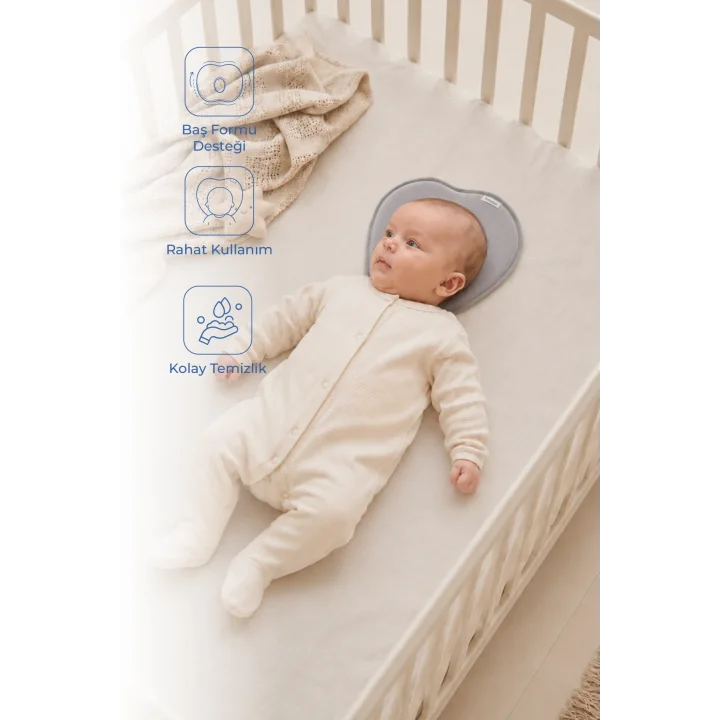 Babyjem Bebek Düz Kafa Yastığı Düz Kafa Engelleyici Yastık Gri
