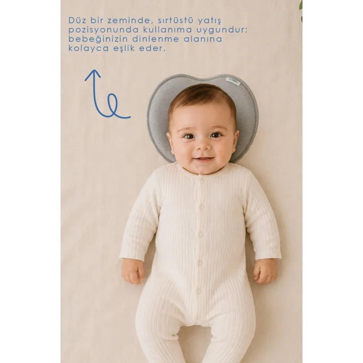 Babyjem Bebek Düz Kafa Yastığı Düz Kafa Engelleyici Yastık Gri