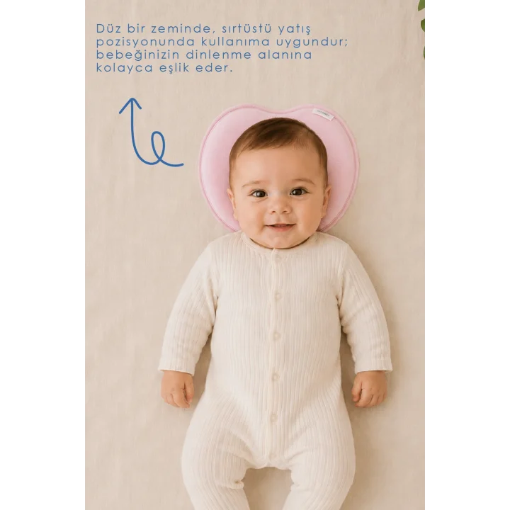 Babyjem Bebek Düz Kafa Yastığı Düz Kafa Engelleyici Yastık Pembe