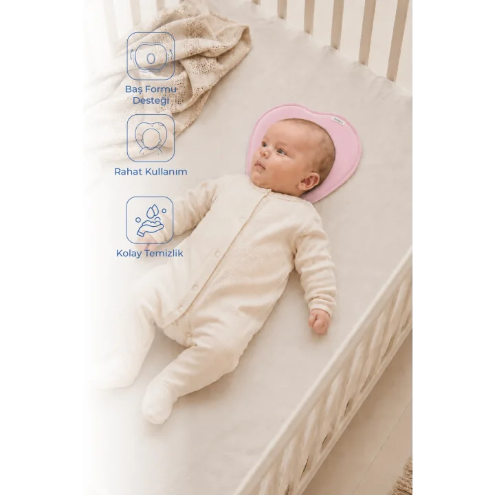 Babyjem Bebek Düz Kafa Yastığı Düz Kafa Engelleyici Yastık Pembe