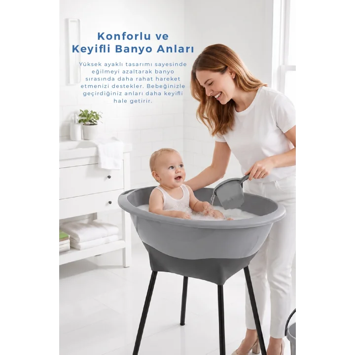 Babyjem Elegant Yenidoğan Ayaklı Bebek Banyo Küvet Seti Soft Gri