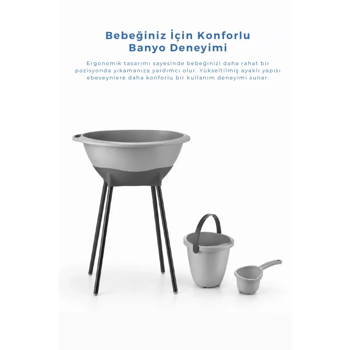 Babyjem Elegant Yenidoğan Ayaklı Bebek Banyo Küvet Seti Soft Gri