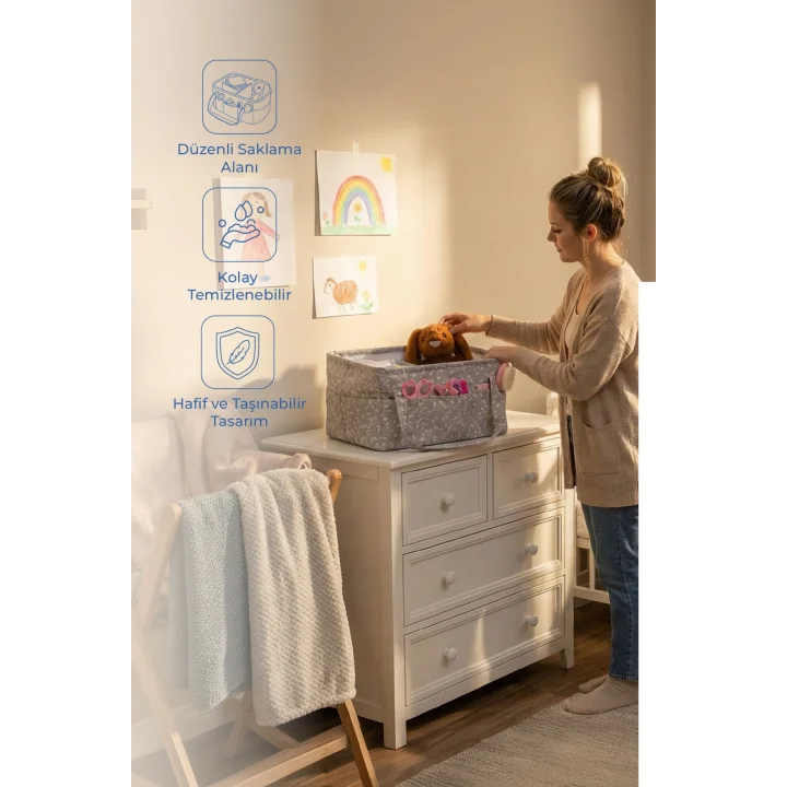 Babyjem Katlamalı Anne&bebek Organizer Gri Çiçek
