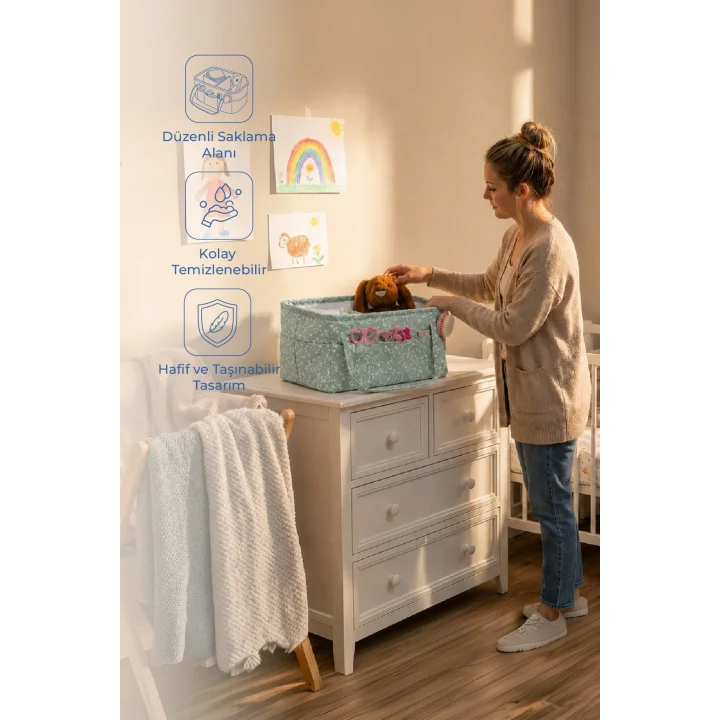 Babyjem Katlamalı Çanta Anne&Bebek Organizer Yeşil Çiçek