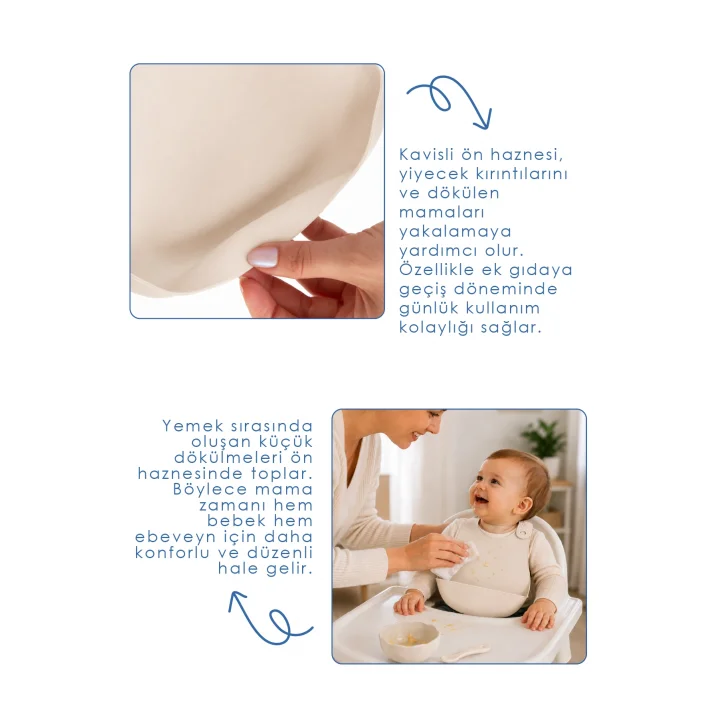 Babyjem Mini Silikon Mama Önlüğü Ekru