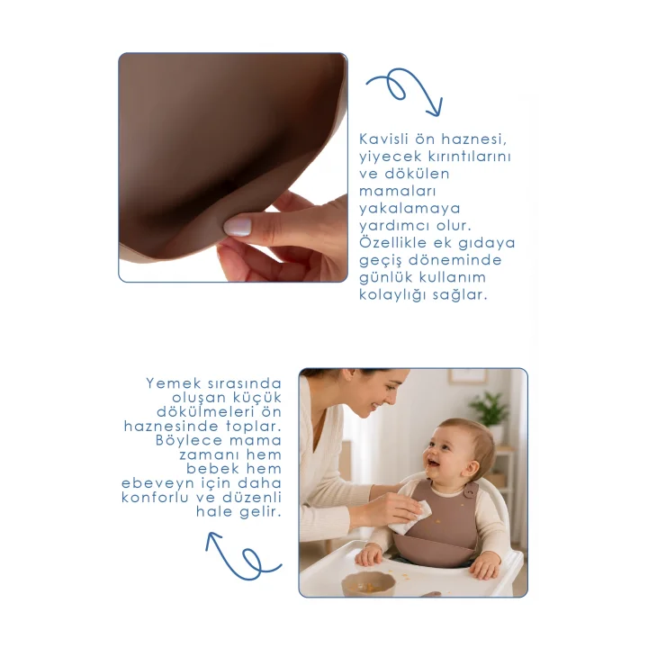 Babyjem Mini Silikon Mama Önlüğü Latte