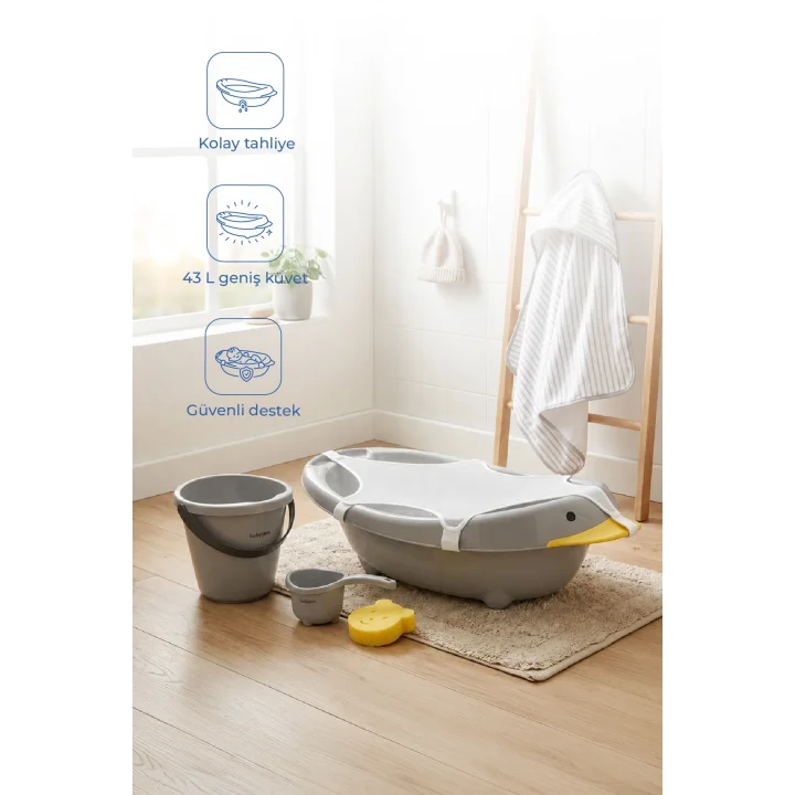 Babyjem Neşeli Ördek Banyo Seti 5 Parça Soft Gri