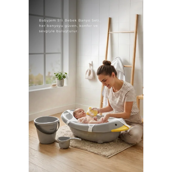 Babyjem Neşeli Ördek Banyo Seti 5 Parça Soft Gri