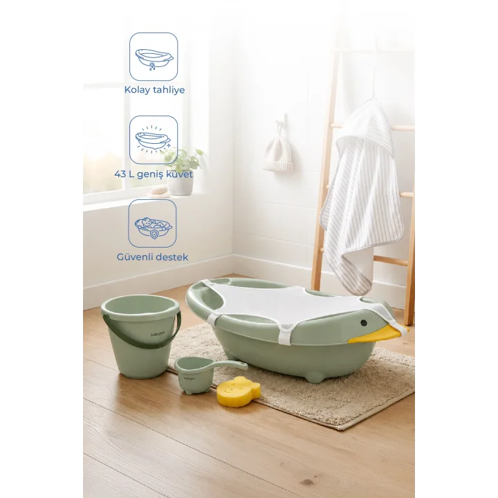 Babyjem Neşeli Ördek Banyo Seti 5 Parça Soft Yeşil