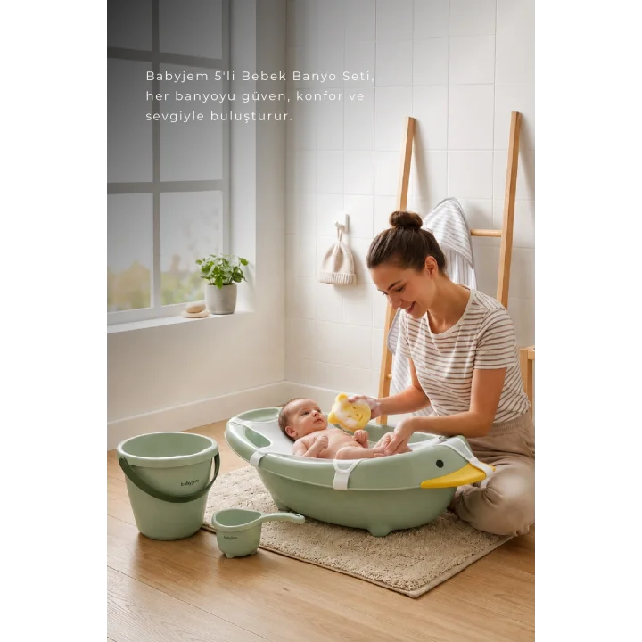 Babyjem Neşeli Ördek Banyo Seti 5 Parça Soft Yeşil
