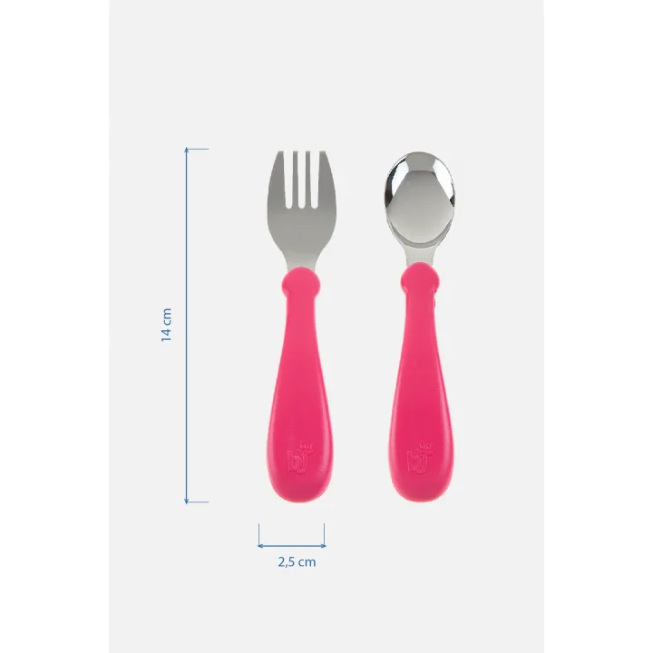 Babyjem Paslanmaz Çelik Bebek Çatal Kaşık Seti - Pembe