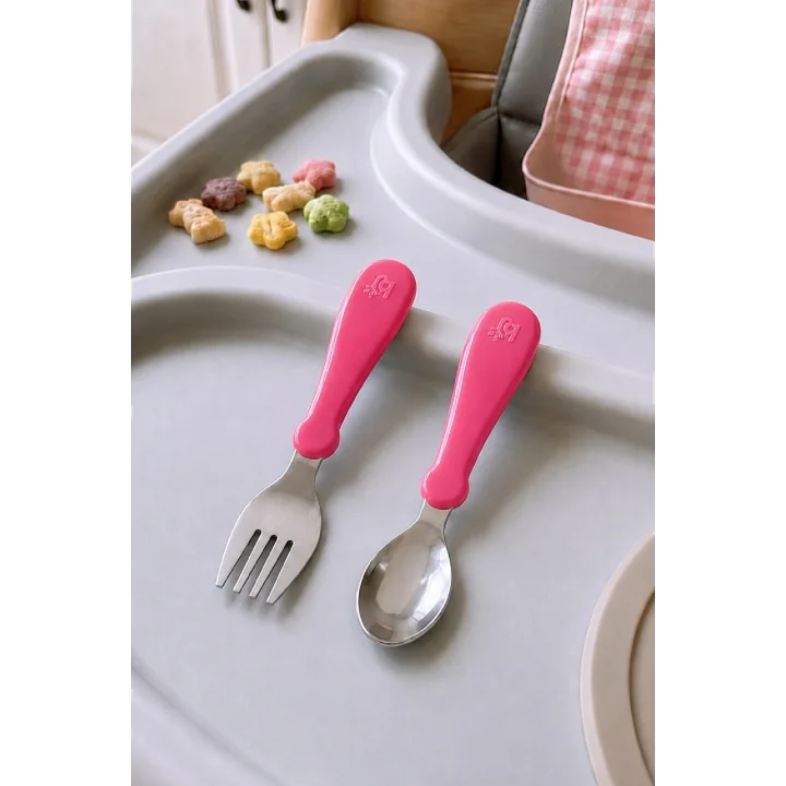 Babyjem Paslanmaz Çelik Bebek Çatal Kaşık Seti - Pembe