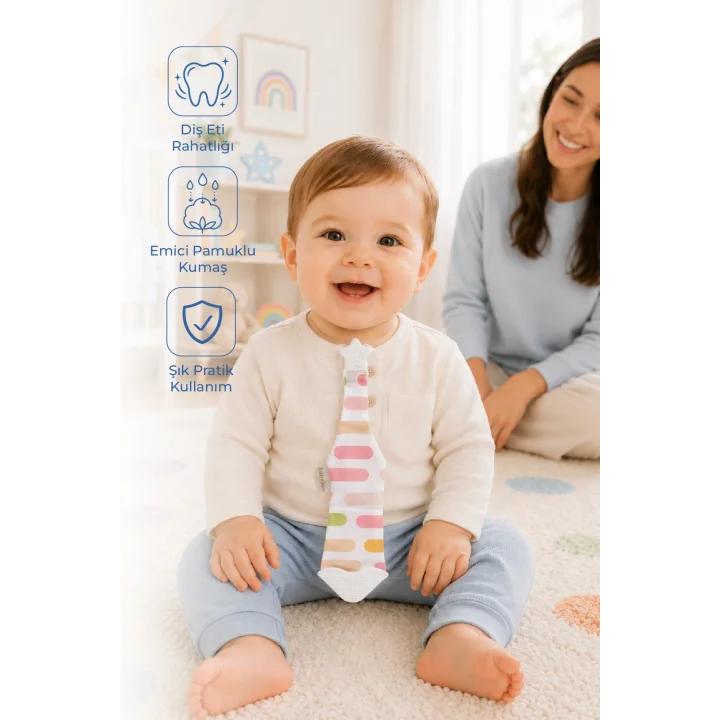 Babyjem Silikon Diş Kaşıyıcı Fular & Kravat Gülen Yüz Pembe