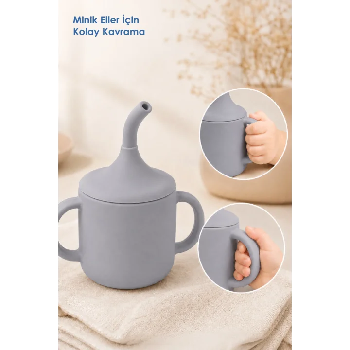 Babyjem Silikon Pipetli Bardak Gri